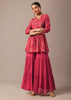 Red Floral Print Peplum Top And Sharara Set