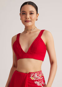 Red Georgette Parsi Gara Saree With Multicolor Thread Embroidery