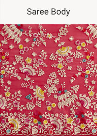 Red Georgette Parsi Gara Saree With Multicolor Thread Embroidery