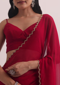 Red Georgette Saree With Cutdana Embroidery