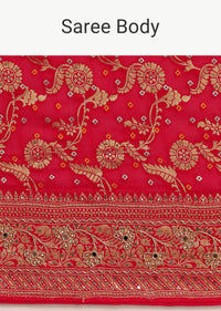 Red Georgette Woven Saree With Bandhani Jaal Work