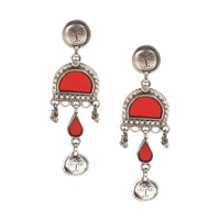 Red Glass Work Earrings In Ethnic Design With Dangling Tassel Made In Sterling Silver By Sangeeta Boochra