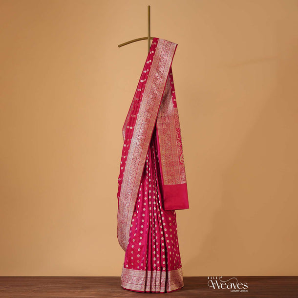 Red Handloom Banarasi In Katan Silk With Kasub Butti Weave And Unstitched Blouse