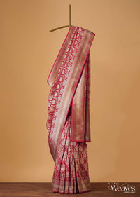 Red Handloom Banarasi Saree In Katan Silk With Meenakari Weave