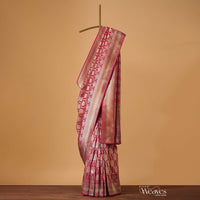 Red Handloom Banarasi Saree In Katan Silk With Meenakari Weave