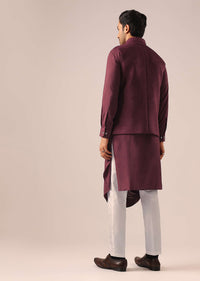 Red Jacket And Cowl Kurta Set with Cutwork Detail