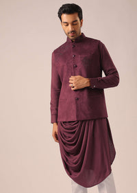 Red Jacket And Cowl Kurta Set with Cutwork Detail