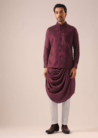 Red Jacket And Cowl Kurta Set with Cutwork Detail