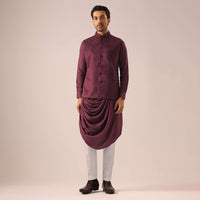 Red Jacket And Cowl Kurta Set with Cutwork Detail