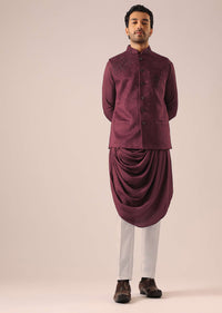 Red Jacket And Cowl Kurta Set with Cutwork Detail