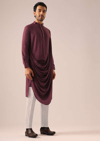 Red Jacket And Cowl Kurta Set with Cutwork Detail