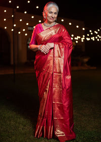 Red Kanjeevaram Woven Silk Saree With Zari Border Pallu