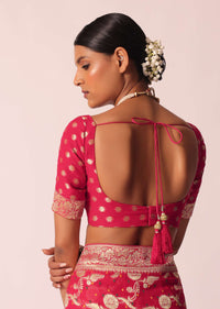 Coral Khaddi Bandhani Saree With Meenakari Detail And Unstitched Blouse Piece