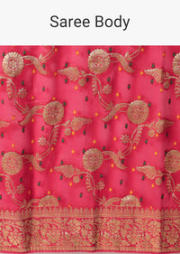 Coral Khaddi Bandhani Saree With Meenakari Detail And Unstitched Blouse Piece