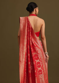 Red Khaddi Georgette Zari Weave Saree With Unstitched Blouse