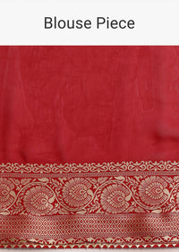 Red Khaddi Georgette Zari Weave Saree With Unstitched Blouse