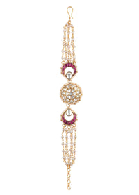 Red Kundan Bracelet With Meenakari In Gold Finished Mix Metal