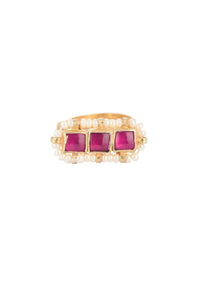 Red Kundan Studded Ring With Meenakari