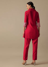 Red co ord set In Chanderi