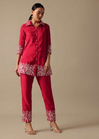 Red co ord set In Chanderi