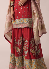 Red Kurta Palazzo Set With Hand Embroidery