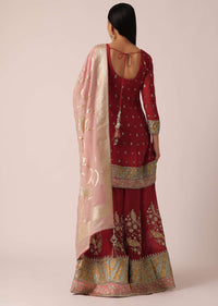 Red Kurta Palazzo Set With Hand Embroidery