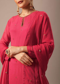 Red Kurta Set With Hand Embroidery And Organza Dupatta