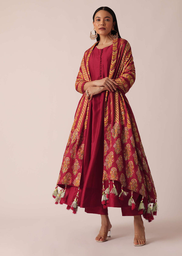 Red Kurta Set With Tassel Dupatta