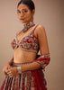 Red Lehenga And A Crop Top In Royal Heritage Embroidery, Bustier Comes In Sleeveless With Back Hooks Closure