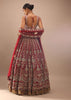 Red Lehenga And A Crop Top In Royal Heritage Embroidery, Bustier Comes In Sleeveless With Back Hooks Closure