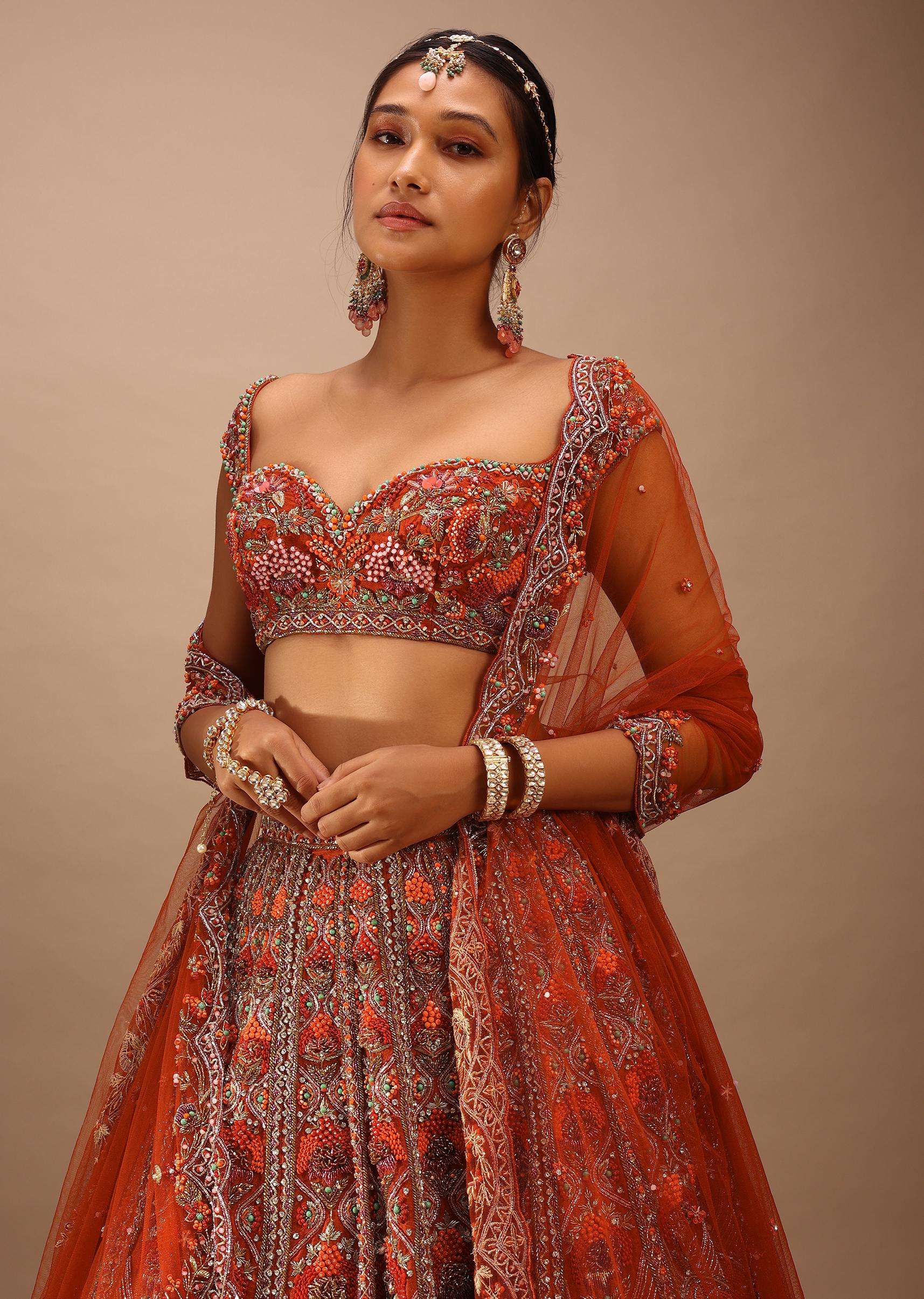 Red Lehenga With a Crop Top Embroidered With Royal Heritage