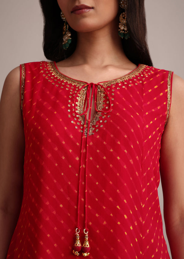 Red Leheriya Printed Kurta Dhoti Set