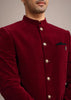 Red Micro Velvet Jodhpuri Set With Pocket Square