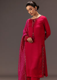 Red Organza Satin Hand Embroidered Kurta Set