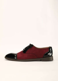 Red Oxfords In Suede With Black Rexine Leather Detailing