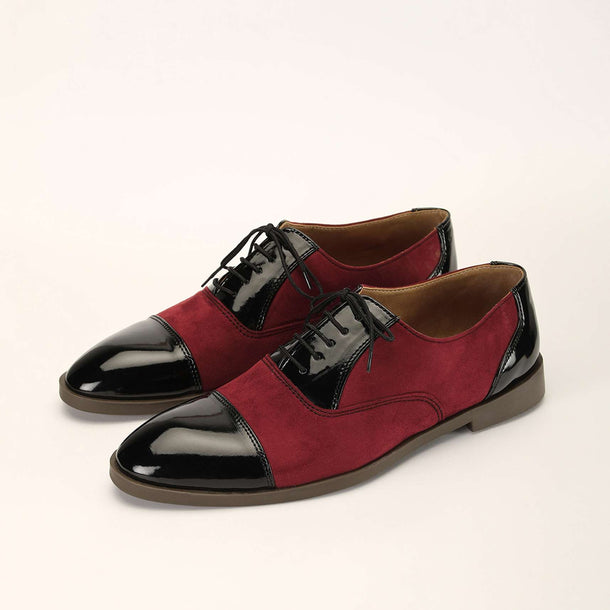 Red Oxfords In Suede With Black Rexine Leather Detailing