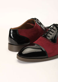 Red Oxfords In Suede With Black Rexine Leather Detailing