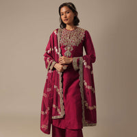 Red Palazzo Set With Brocade Dupatta