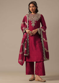 Red Palazzo Set With Brocade Dupatta