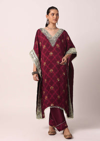 Red Pant Set With Gota Patti Kaftan Kurta