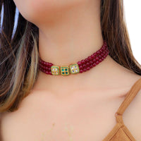 Red Pearl And Kundan Choker Necklace