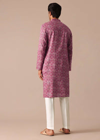 Pink Printed Kurta and Pant Set in Satin