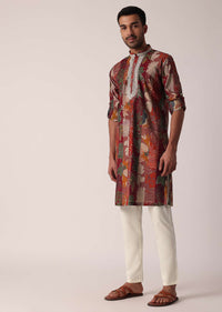 Red Printed Kurta For Men