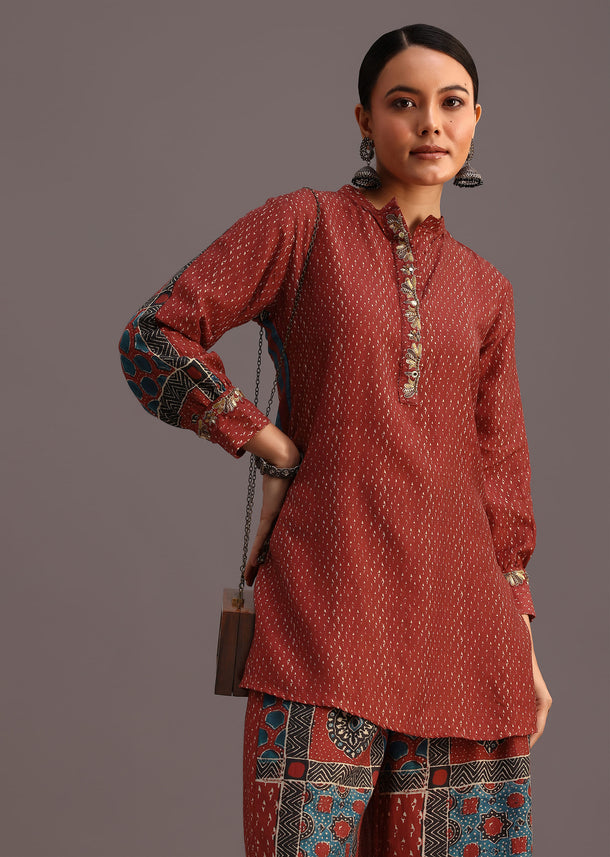 Red Printed Kurti With Palazzo Set