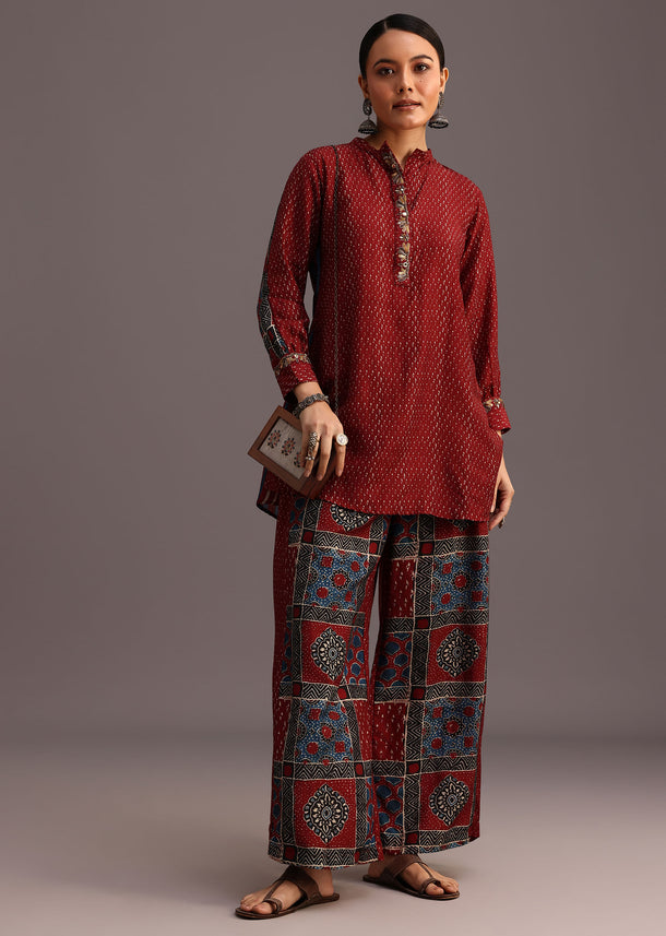 Red Printed Kurti With Palazzo Set