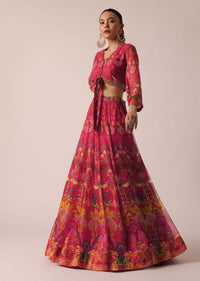 Red Printed Lehenga Set With Sequin Work