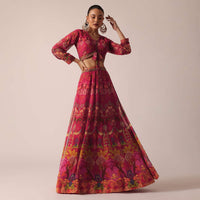 Red Printed Lehenga Set With Sequin Work