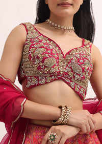 Red Printed Lehenga With Embroidered Choli Set