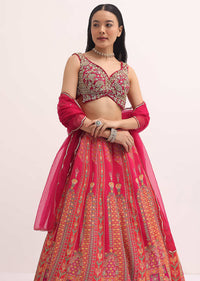 Red Printed Lehenga With Embroidered Choli Set