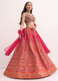 Red Printed Lehenga With Embroidered Choli Set